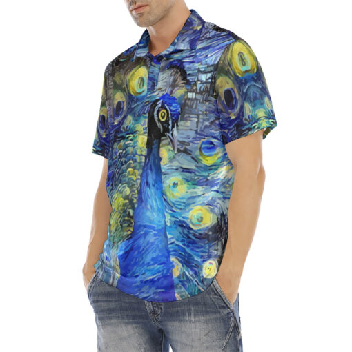 Starry Night Impressionism Peacock Velvet Polo Shirt