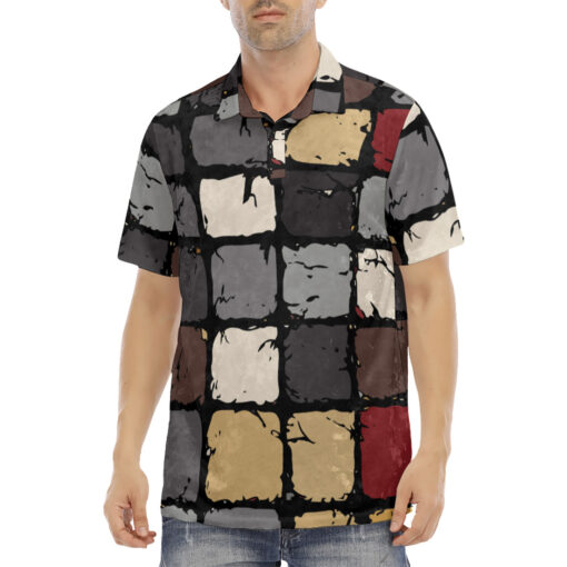 Hand Drawn Rough Bricks Velvet Polo Shirt - Image 2