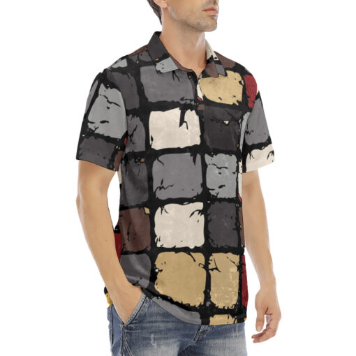 Hand Drawn Rough Bricks Velvet Polo Shirt - Image 3