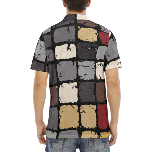 Hand Drawn Rough Bricks Velvet Polo Shirt - Image 4