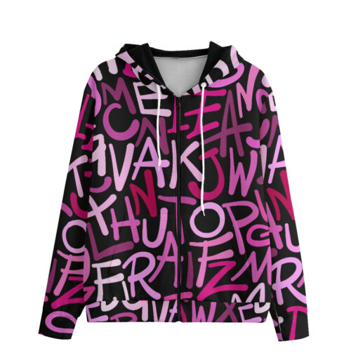 Hand Drawn Pink Letters Zip Up Hoodie