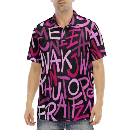 Hand Drawn Pink Letters Velvet Polo Shirt - Image 2