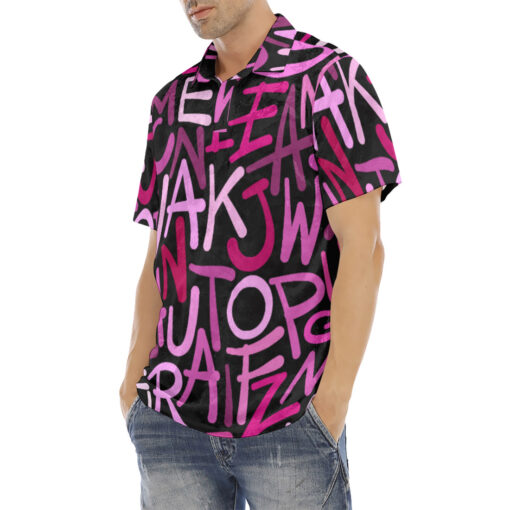 Hand Drawn Pink Letters Velvet Polo Shirt