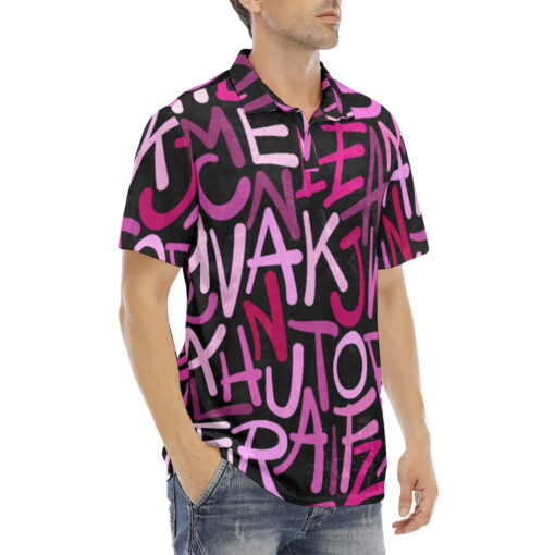 Hand Drawn Pink Letters Velvet Polo Shirt - Image 4