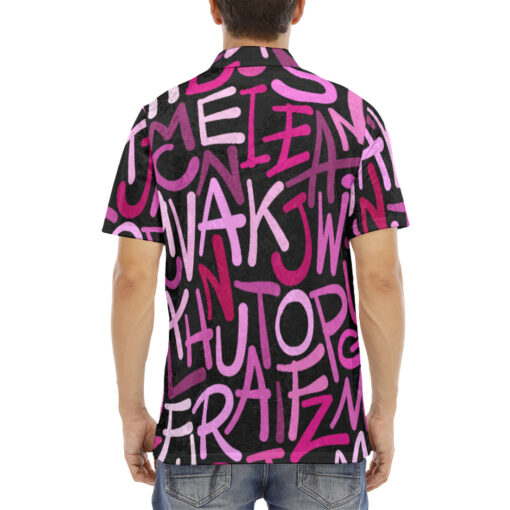 Hand Drawn Pink Letters Velvet Polo Shirt - Image 3