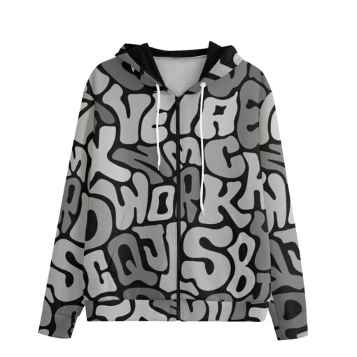 Gray Letters Zip Up Hoodie