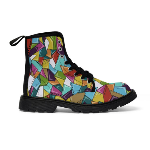 Colorful Mosaic Geometric Canvas Boots - Image 3