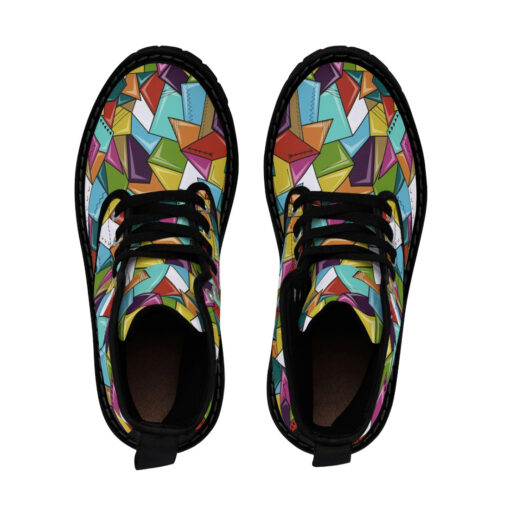 Colorful Mosaic Geometric Canvas Boots - Image 4