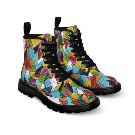 Colorful Mosaic Geometric Canvas Boots