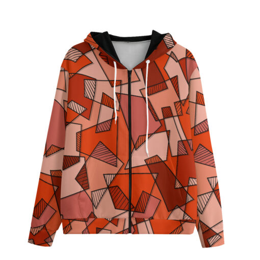 Mosaic Geometric Red Zip Up Hoodie