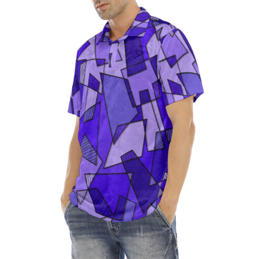 Mosaic Geometric Blue Velvet Polo Shirt