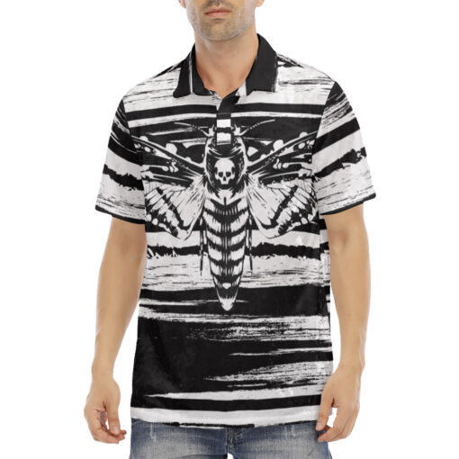 Dead Head Hawk Moth Velvet Polo Shirt - Image 2