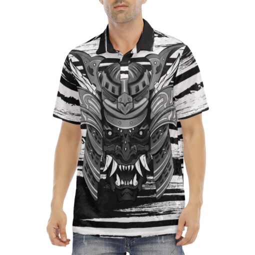 Japanese Samurai Mask Velvet Polo Shirt - Image 2