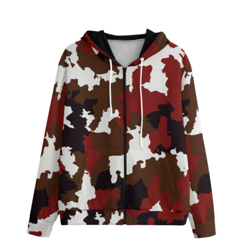 Red Brown Camouflage Zip Up Hoodie