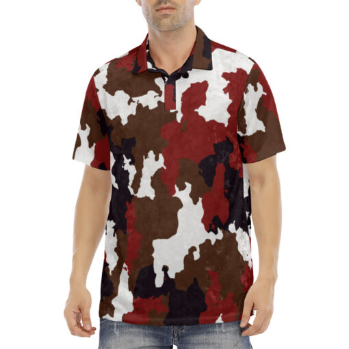 Red Brown Camouflage Velvet Polo Shirt - Image 2