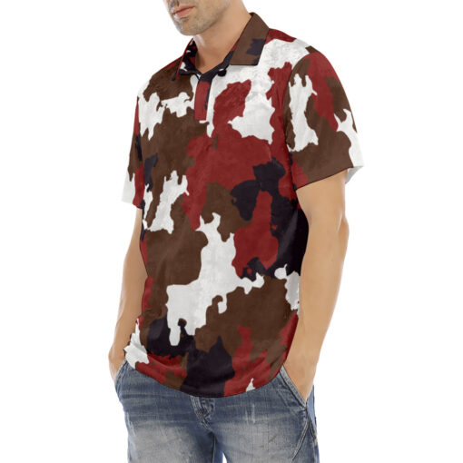 Red Brown Camouflage Velvet Polo Shirt