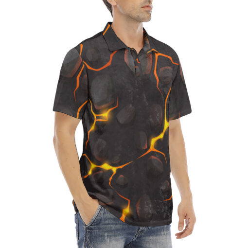 Liquid Hot Lava Cracks Velvet Polo Shirt - Image 3