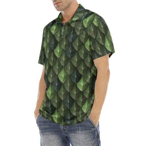 Green Dragon Reptile Scale Velvet Polo Shirt