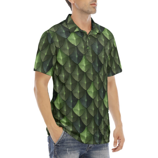 Green Dragon Reptile Scale Velvet Polo Shirt - Image 3