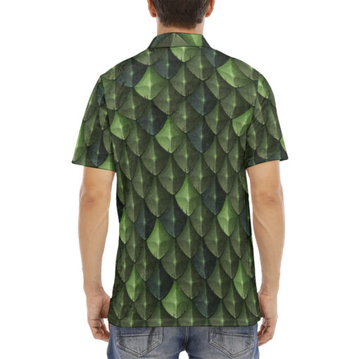 Green Dragon Reptile Scale Velvet Polo Shirt - Image 4