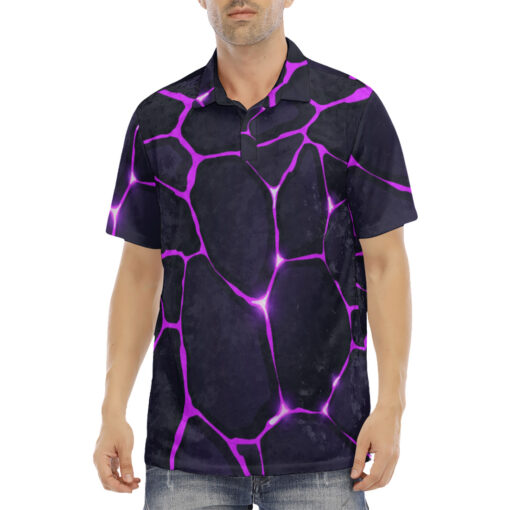 Cracked Purple Magic Glow Velvet Polo Shirt - Image 2