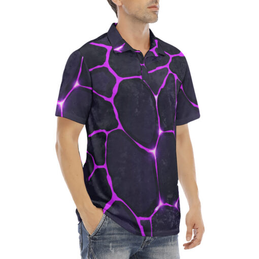 Cracked Purple Magic Glow Velvet Polo Shirt - Image 3