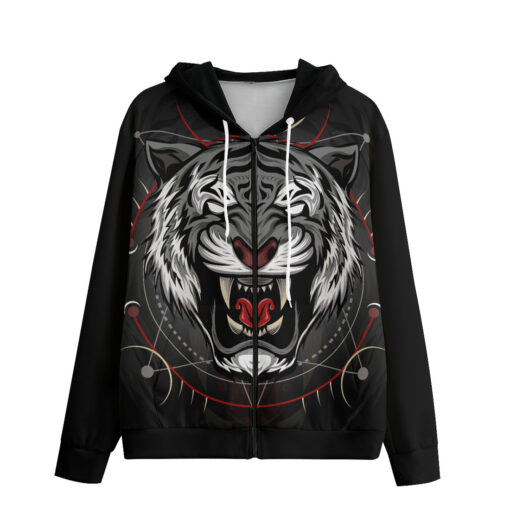 Tiger Art Print Zip Up Hoodie