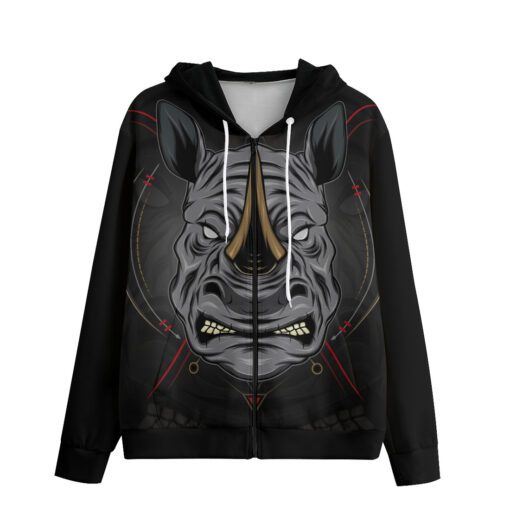 Rhino Art Print Zip Up Hoodie