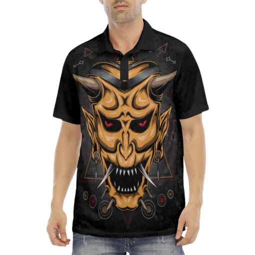 Japanese Devil Mask Velvet Polo Shirt - Image 2