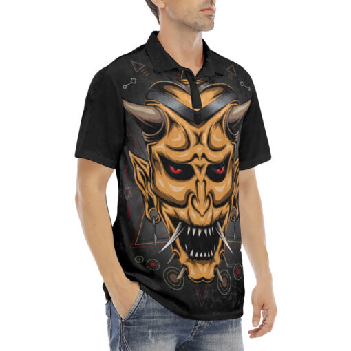 Japanese Devil Mask Velvet Polo Shirt - Image 3