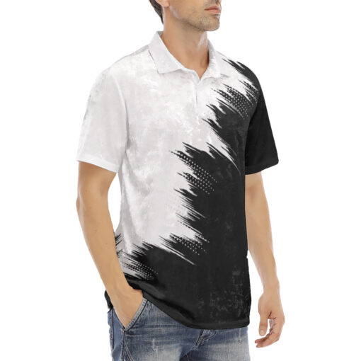 Black White Modern Grunge Velvet Polo Shirt - Image 3