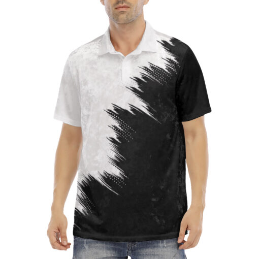 Black White Modern Grunge Velvet Polo Shirt - Image 2