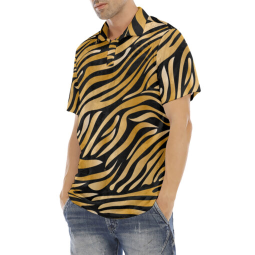 Tiger Pattern Velvet Polo Shirt