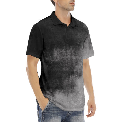 Abstract Gray Grunge Velvet Polo Shirt - Image 3