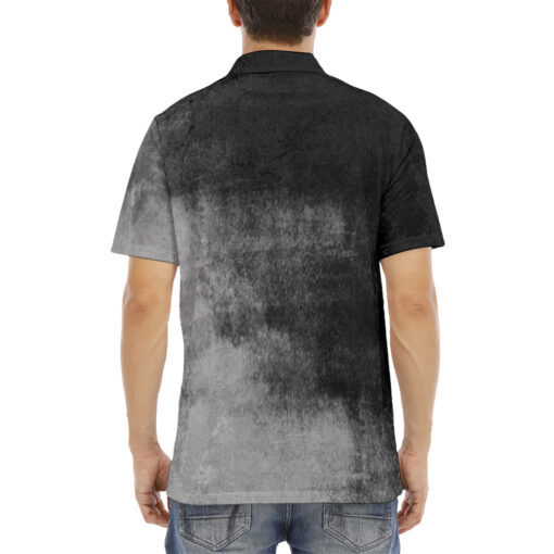 Abstract Gray Grunge Velvet Polo Shirt - Image 4