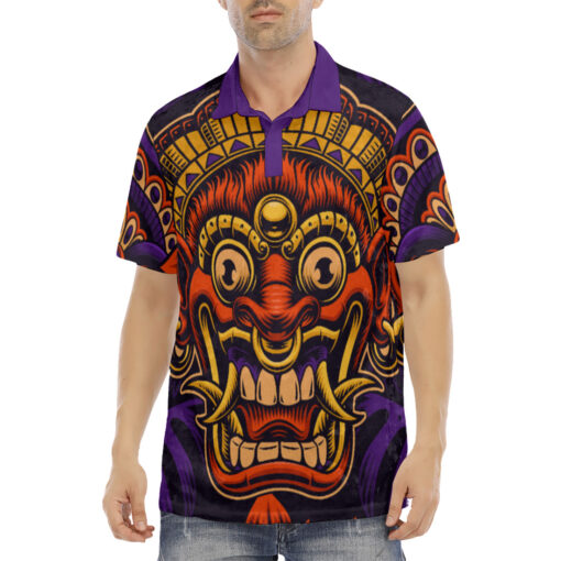 Traditional Bali Masks Velvet Polo Shirt - Image 2