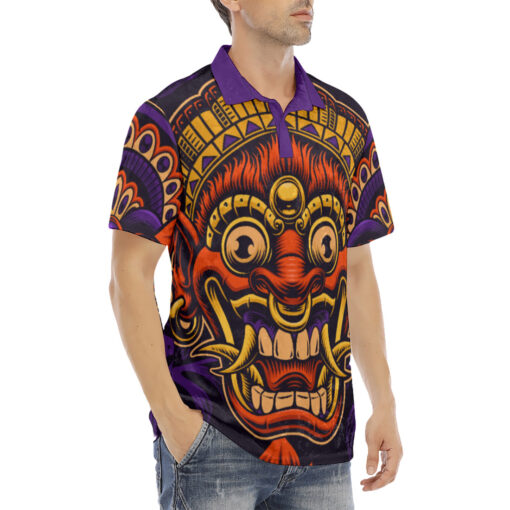 Traditional Bali Masks Velvet Polo Shirt - Image 3