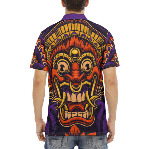 Traditional Bali Masks Velvet Polo Shirt - Image 4