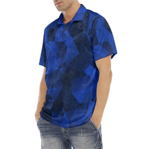 Polygonal Blue Geometric Velvet Polo Shirt