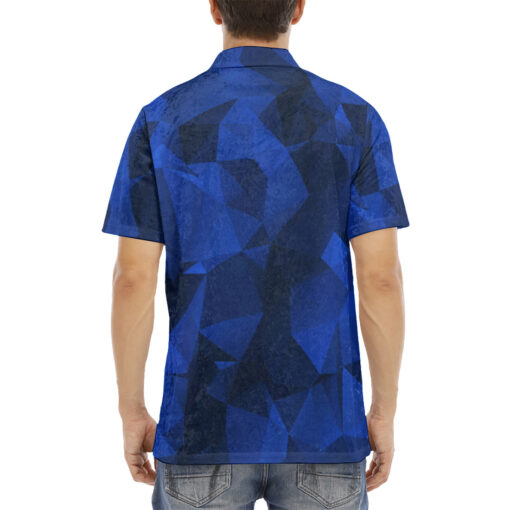 Polygonal Blue Geometric Velvet Polo Shirt - Image 4