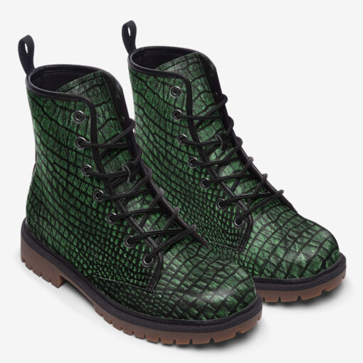 Green Alligator Texture Trendy Leather Boots - Image 2