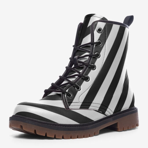 Black and White Stripes Trendy Leather Boots - Image 3