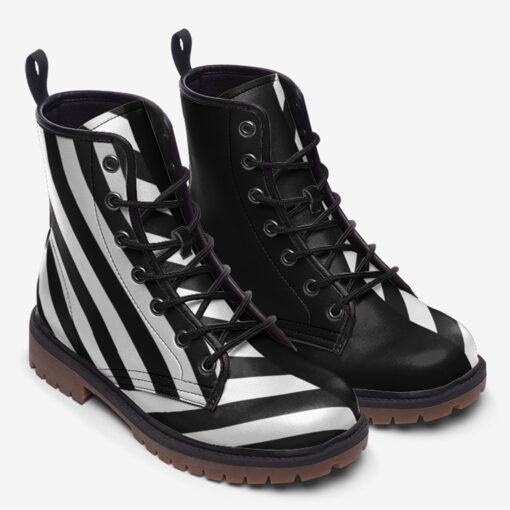 Black and White Stripes Trendy Leather Boots - Image 2