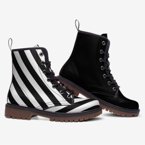 Black and White Stripes Trendy Leather Boots