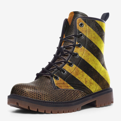 Rusty Mesh Yellow Stripes Trendy Leather Boots - Image 3