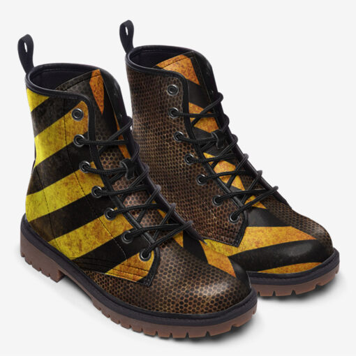 Rusty Mesh Yellow Stripes Trendy Leather Boots - Image 2