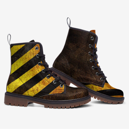 Rusty Mesh Yellow Stripes Trendy Leather Boots