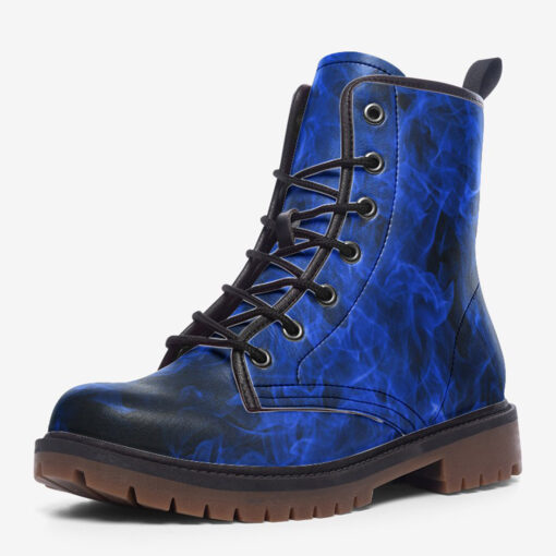 Blue Neon Fire And Smoke Trendy Leather Boots - Image 3