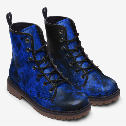 Blue Neon Fire And Smoke Trendy Leather Boots - Image 2