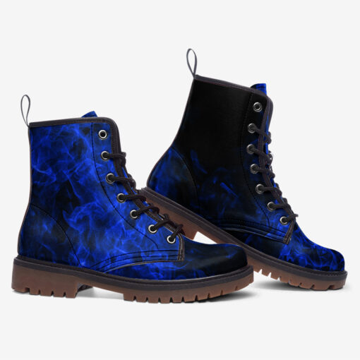 Blue Neon Fire And Smoke Trendy Leather Boots